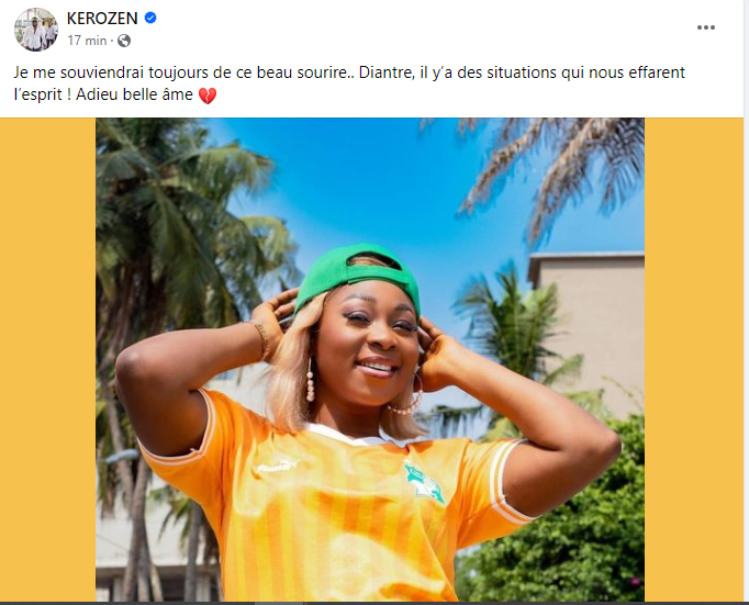 Les réactions continuent d’affluer sur la toile suite au décès de la célèbre animatrice Marie-Dominique Kacou. Après Yvidero, Roseline Layo et bien d’autres, c’est le tour de l’artiste Kerozen de rendre un vibrant hommage à une femme qui a marqué le monde médiatique ivoirien.