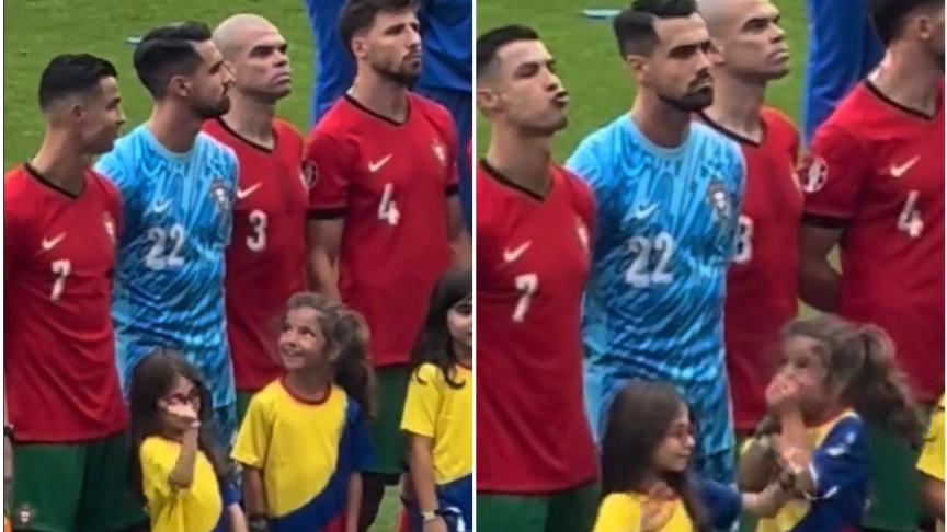Juste avant le coup d’envoi du match Portugal-Turquie, une petite fille de l’escorte des joueurs a vécu un moment inoubliable en se retrouvant aux côtés de Cristiano Ronaldo. En le touchant timidement et en riant de bonheur, la fillette détient la scène mignonne de l’Euro 2024.