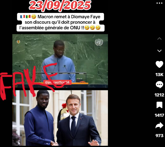 Éclaircissements sur la vidéo virale : Emmanuel Macron n’a pas remis le discours de Bassirou Diomaye Faye au moment de l’ONU.