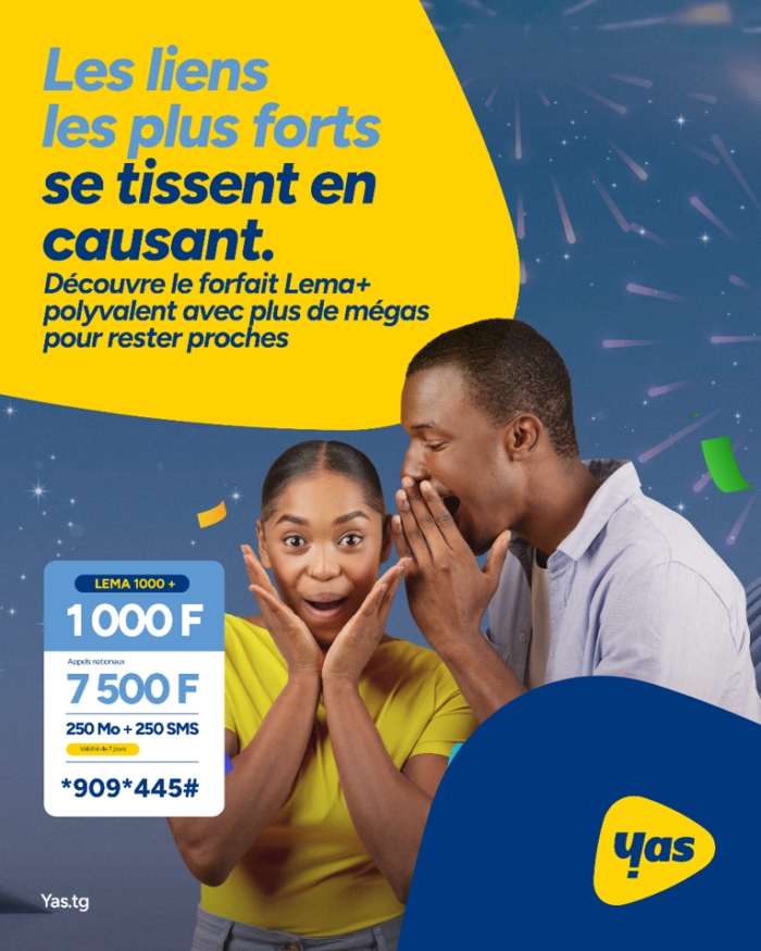 Le forfait Léma 1000+ de Yas Togo combine générosité et polyvalence pour couvrir tous vos besoins de communication.