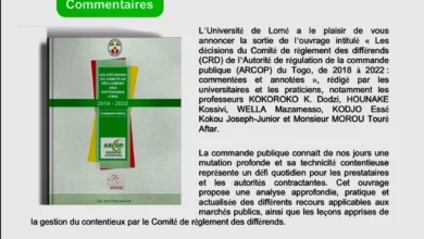 Découvrez l'ouvrage sur le contentieux des marchés publics au Togo, disponible dès le 2 septembre 2026 à l'Université de Lomé.
